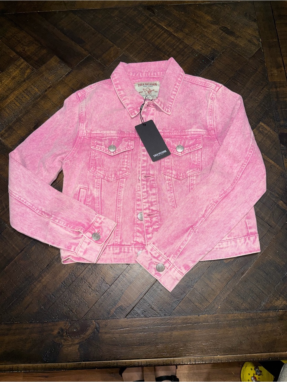 True Religion Women’s Pink Acid-Wash Denim Jacket